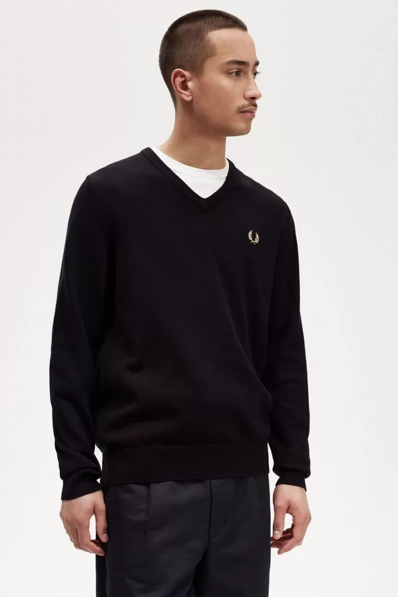 fred perry classic v-ringad herrtröja svart