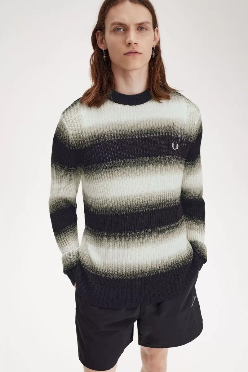 fred perry randig Öppen stickad herrtröja svart