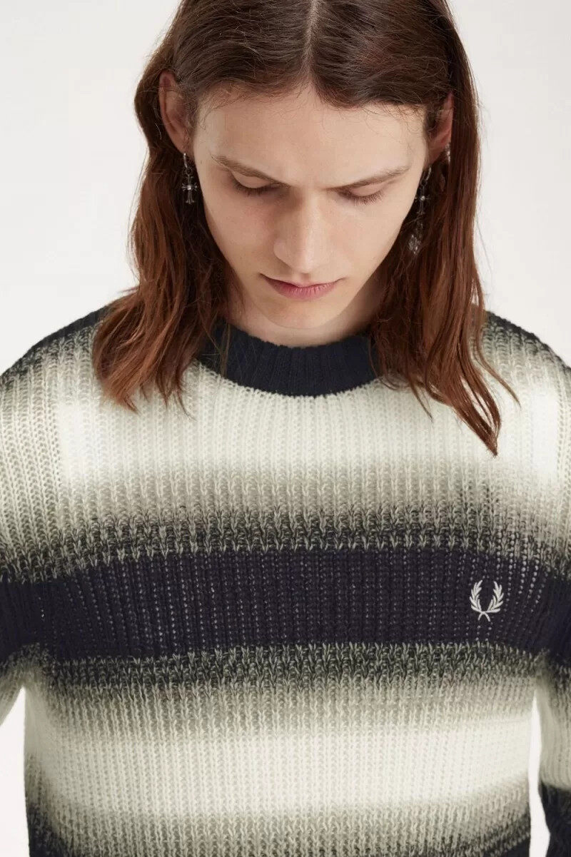 fred perry randig Öppen stickad herrtröja svart