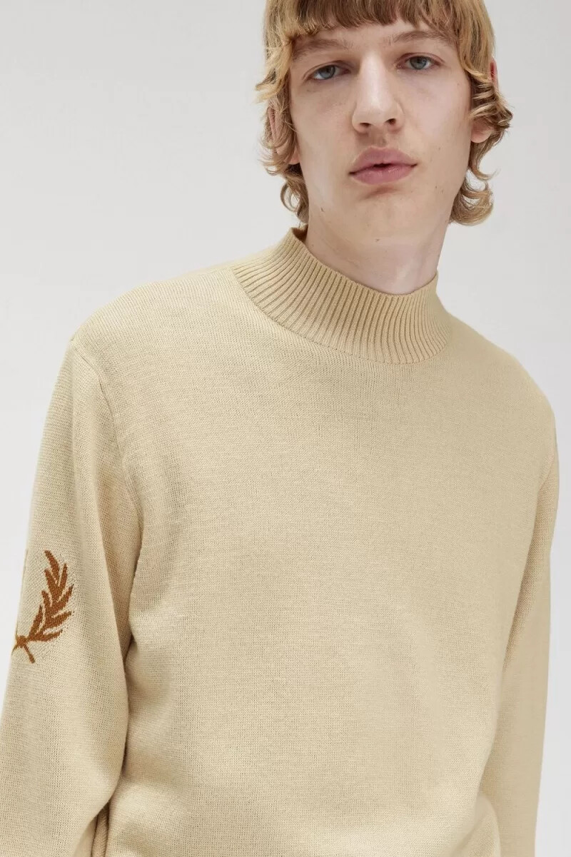 fred perry laurel wreath mock neck herrtröja havregryn