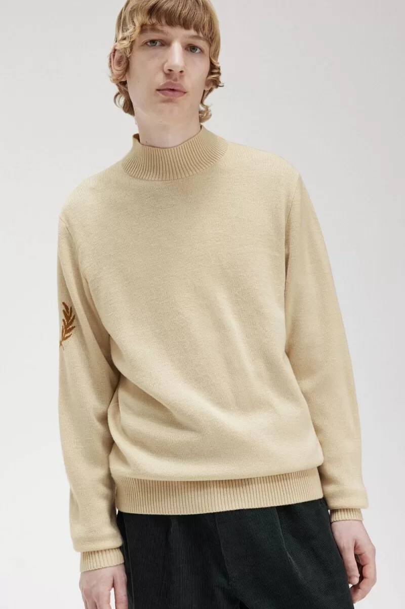 fred perry laurel wreath mock neck herrtröja havregryn