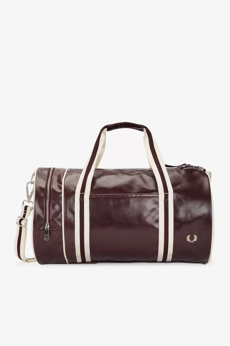 fred perry classic barrel herrväskor mörkröd beige