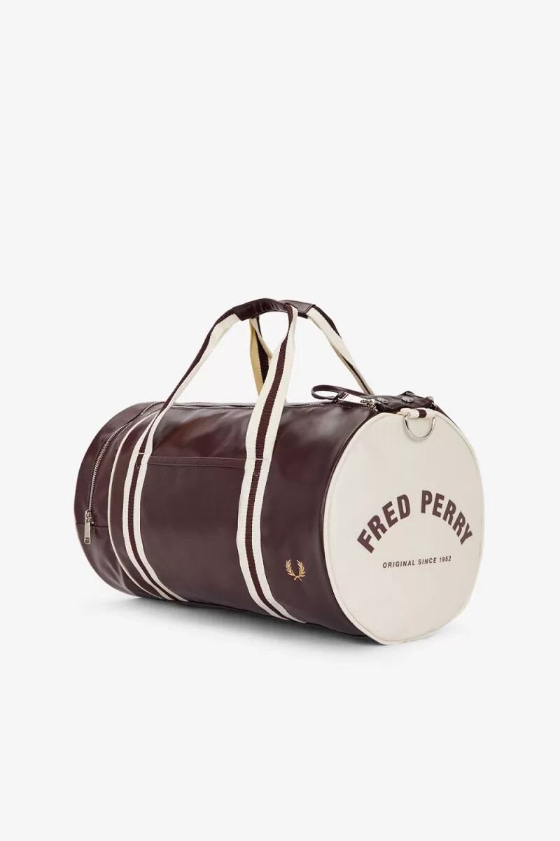 fred perry classic barrel herrväskor mörkröd beige