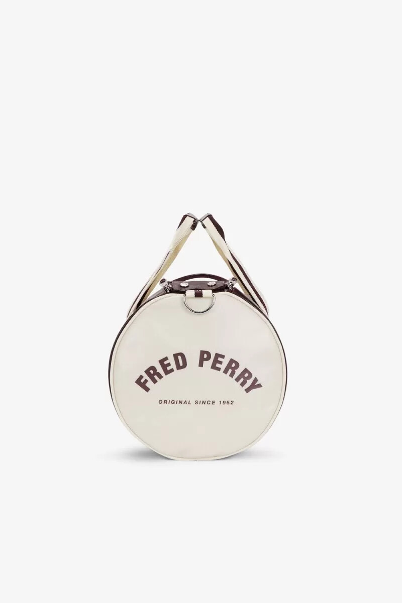 fred perry classic barrel herrväskor mörkröd beige