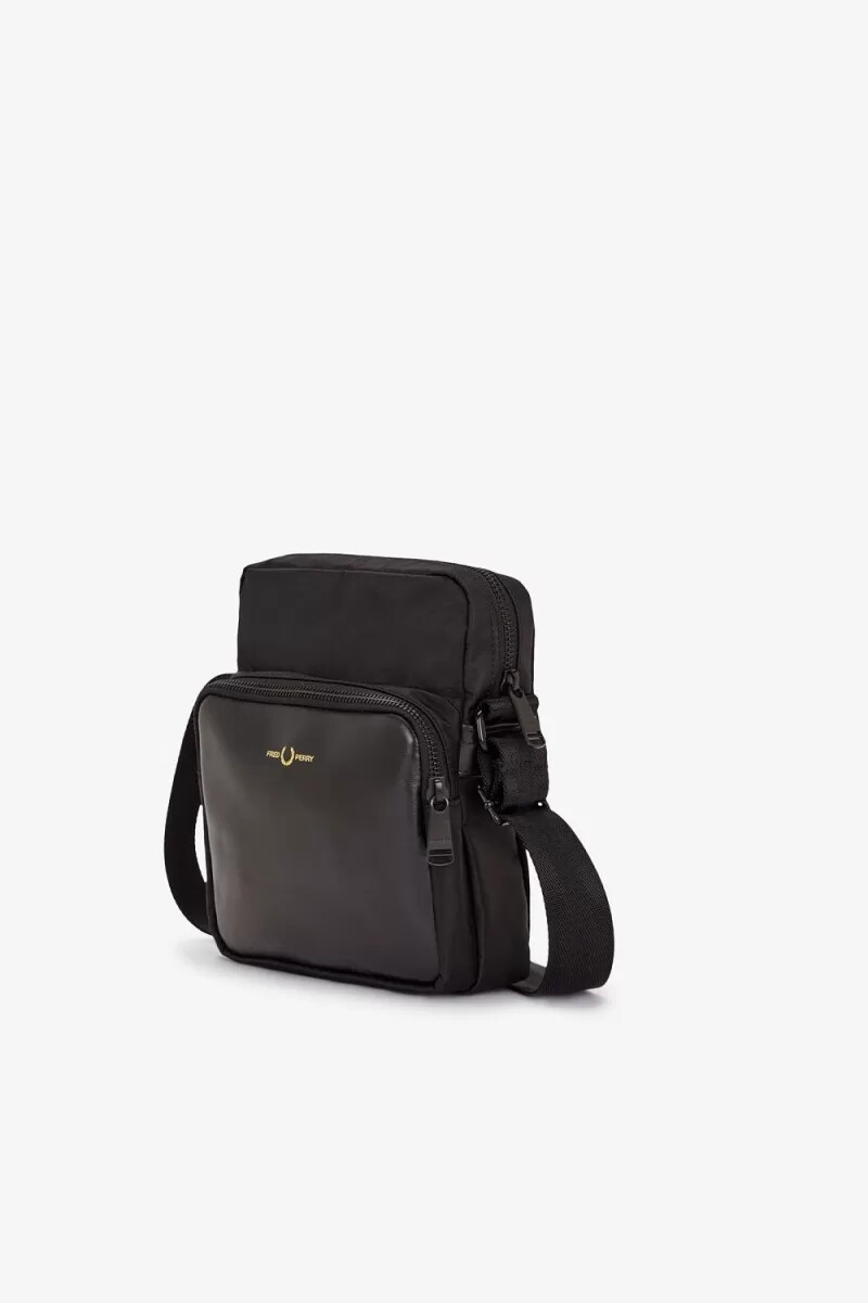 fred perry nylon twill läder herrväskor svarta guld